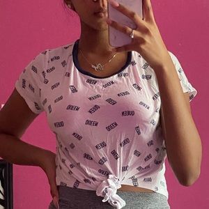 Dark Blue and White “Queen” Crop Top